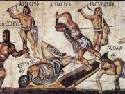 Part of a gladiator mosaic from about 320 A.D. on display at Rome’s Galleria Borghese (Wikimedia Commons).